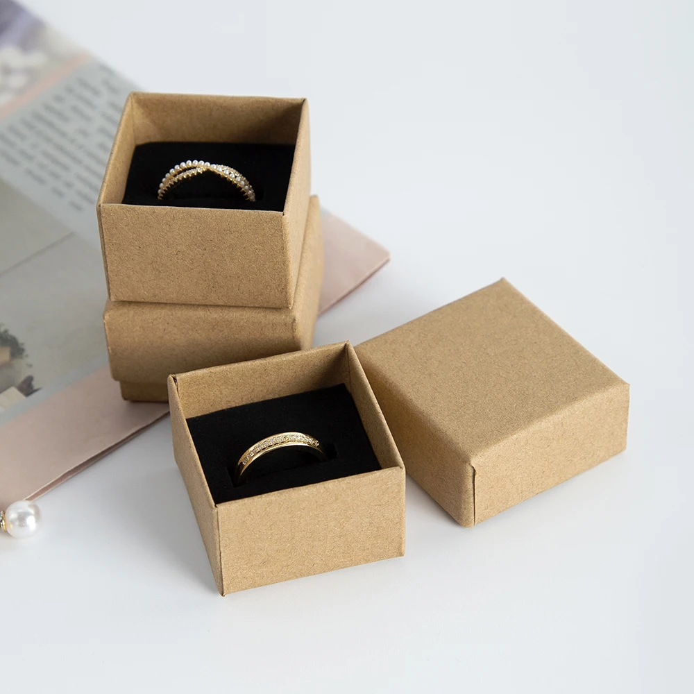 24pcs Bulk 4x4x3cm Jewelry Gift Boxes Ring Necklace Earrings Brown Paper Box For Girlfriend Mother Jewellry Storage Small Case
