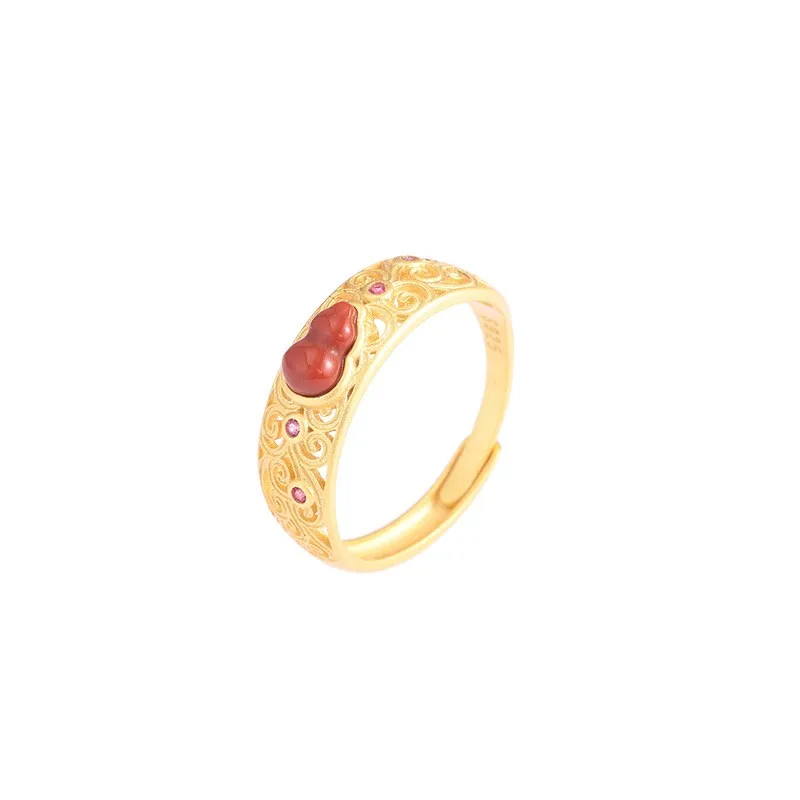 

JZ432 ZFSILVER Silver S925 Fashion Trendy South Red Agate Elegant Classic Simple Hollow Gourd Rings Women Wedding Party Jewelry