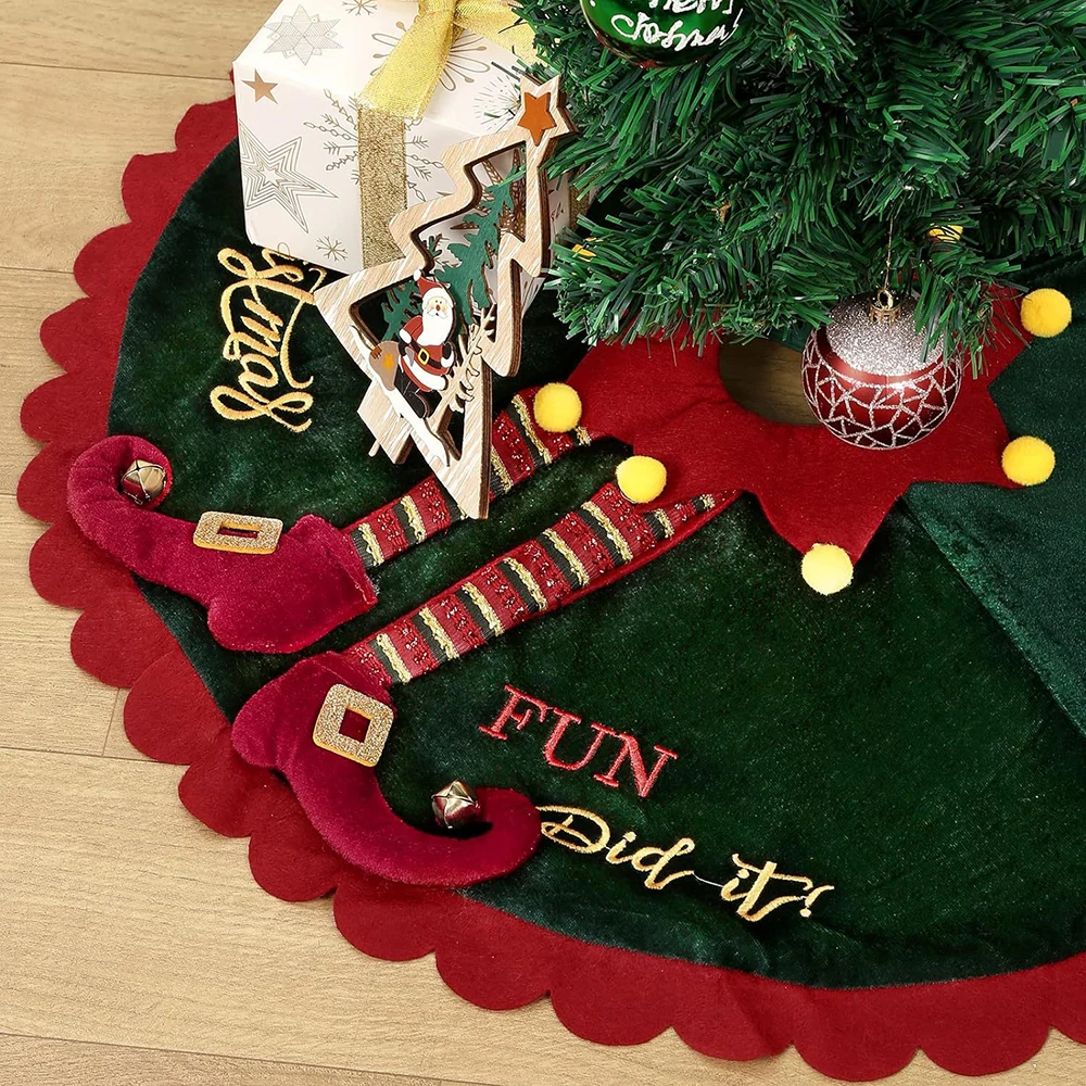 60-152cm Christmas Tree Decoration Christmas Tree Skirt Red Green Elf Tree Skirt Elf Tree Apron Decoration Elf leg Tree Skirt