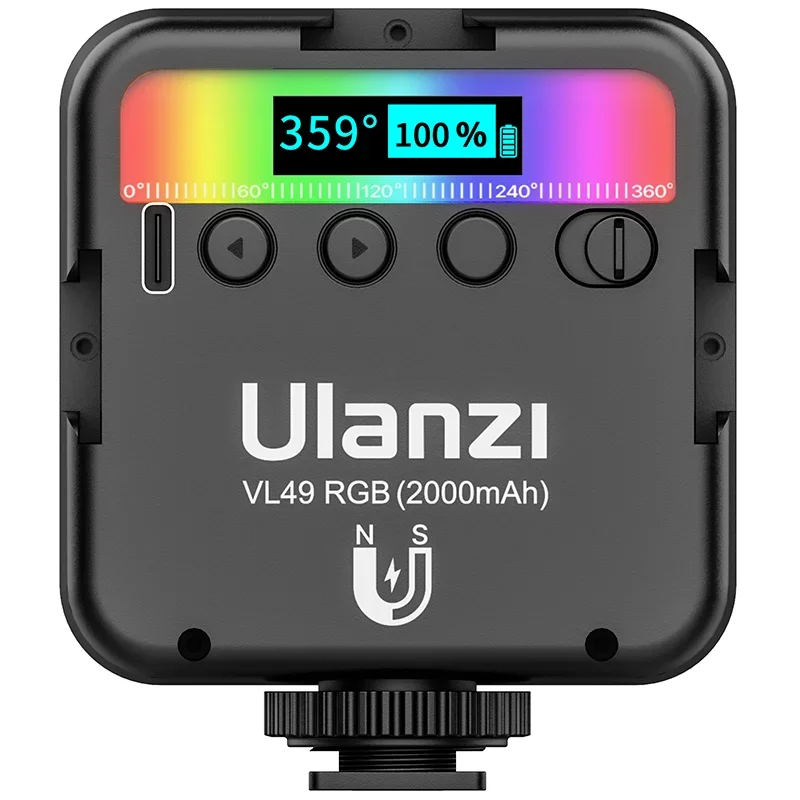 Ulanzi vl49 voll farbig rgb led video licht 2500k-9000k 800lux magnetische mini füllung 3 kalt schuh 2000mah typ-c kamera licht