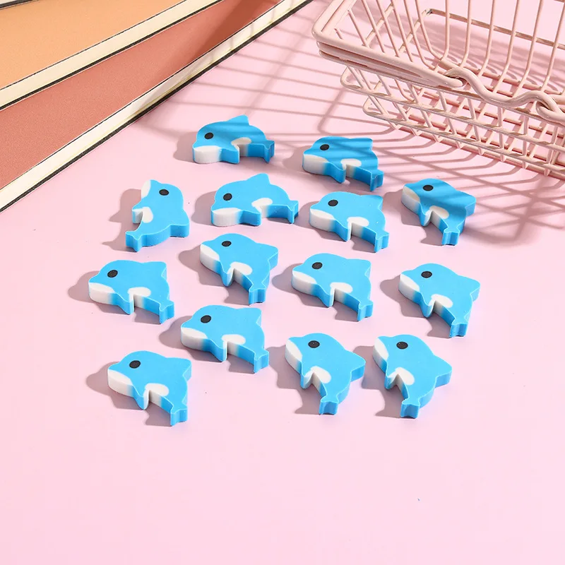 10Pcs/Lot Kawaii Dolphin Pencil Eraser Cute Cartoon Marine Animal Small Rubber Kindergarten Elementary School Office Stationery