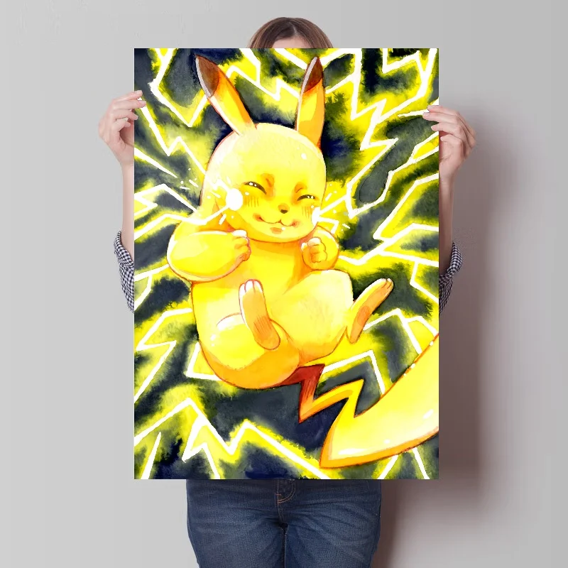 Japanese Anime Pokemon Role Fury Pikachu Print Poster for Wall Art Canvas  Painting Kawaii Pictures Kids Bedroom Decoration Gift