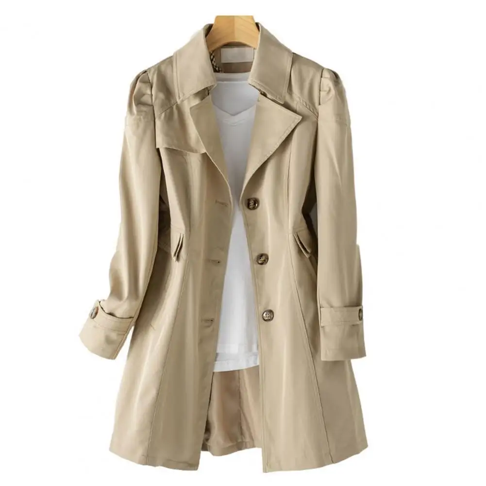 

This women's slim fit trench coat is made of high quality polyester which adds strength and durability to the fabric.