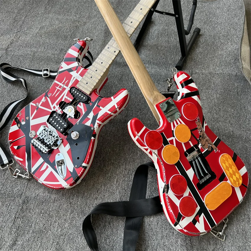 Eddie Van Halen Fran-ken guitar Heavy Relic Red Body Decorated With Black And White Stripes