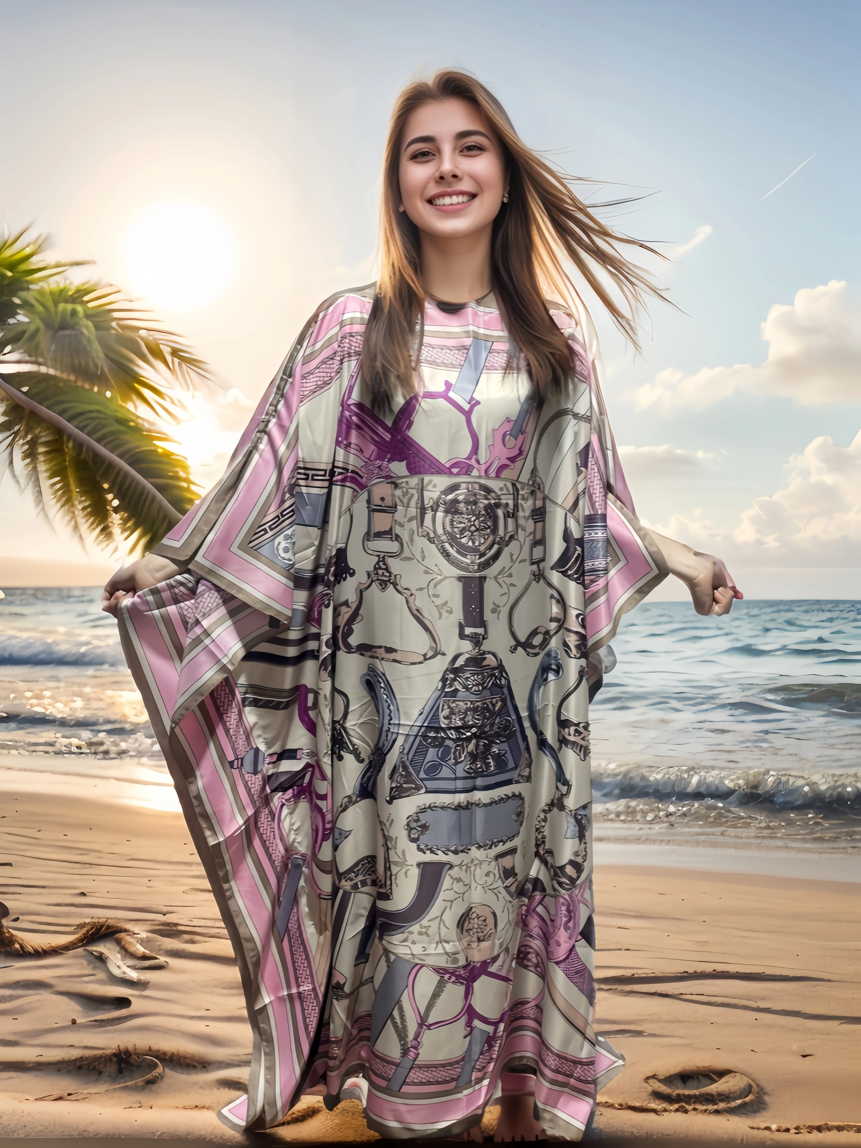 

Vestido largo y holgado para mujer, ropa africana de gran tamaño, diseño estampado con bufanda, Dashiki Abaya de Dubái, novedad