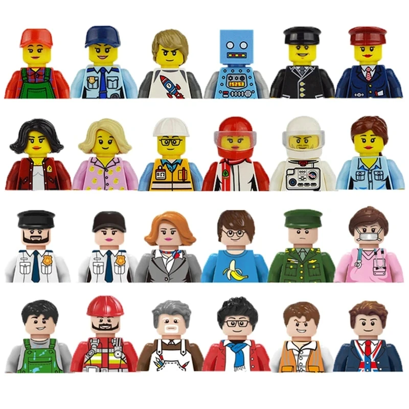 Kids 3D Family Figures Set Building Blocks City Worker Fireman Doctor Dolls Bricks Educational Toys For Children Birthday Gift 6