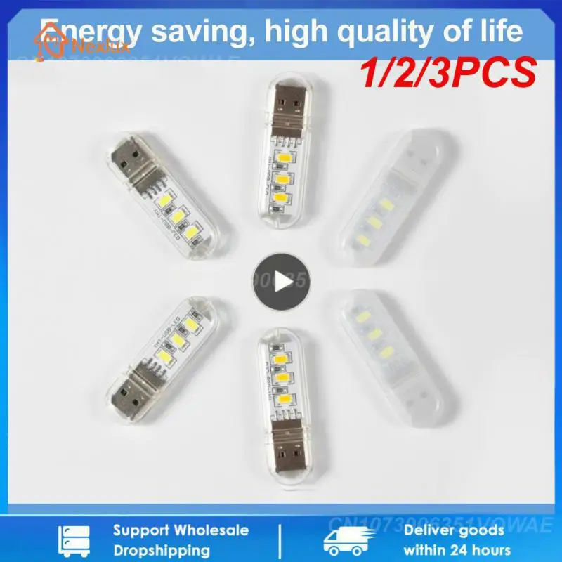 1/2/3PCS Mini Portable USB LED Book Light DC5V Ultra Bright Reading Book Desk Lamp 3leds 8leds Lights For Power Bank PC Laptop