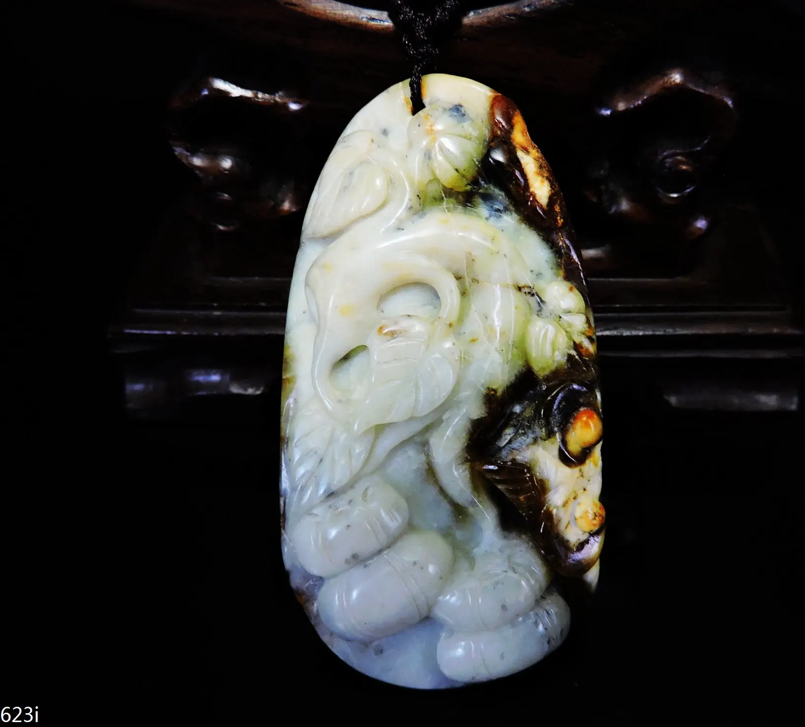 Jade Jewelry Natural Jade Pendant Necklace Hand-Carved persimmon&Ruyi Jadeite Necklace Pendant Gift No Treatment 623i