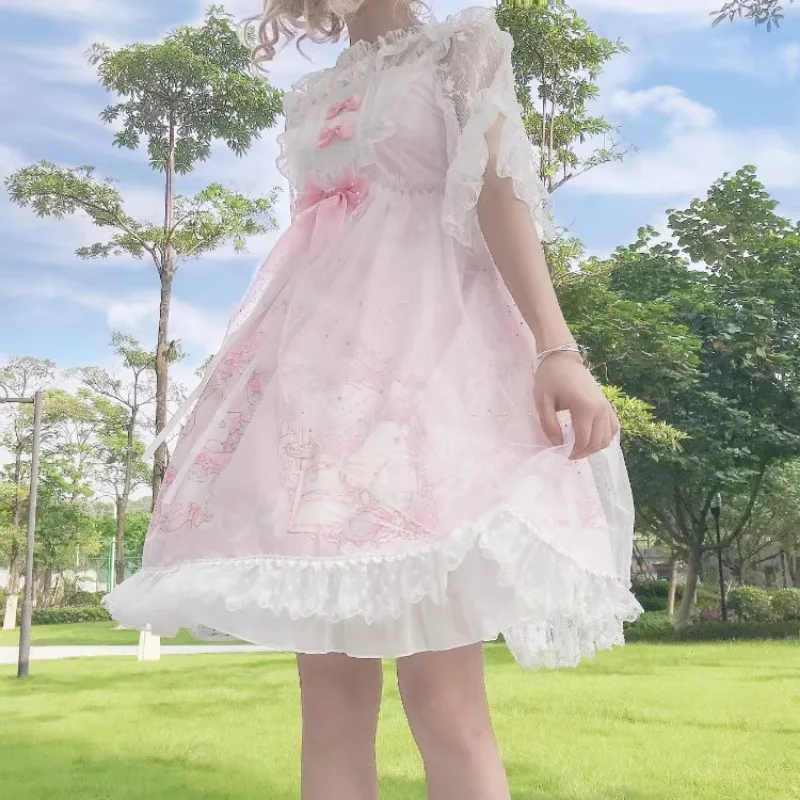 Lolita dress lolita cosplay costumes Sute Cartoon Bunny Lolita Style Dress Women Japanese Fashion Ruffles Sleeveless Cute Bow Lace Dresse Girl Gothic Y2k Party Dress
