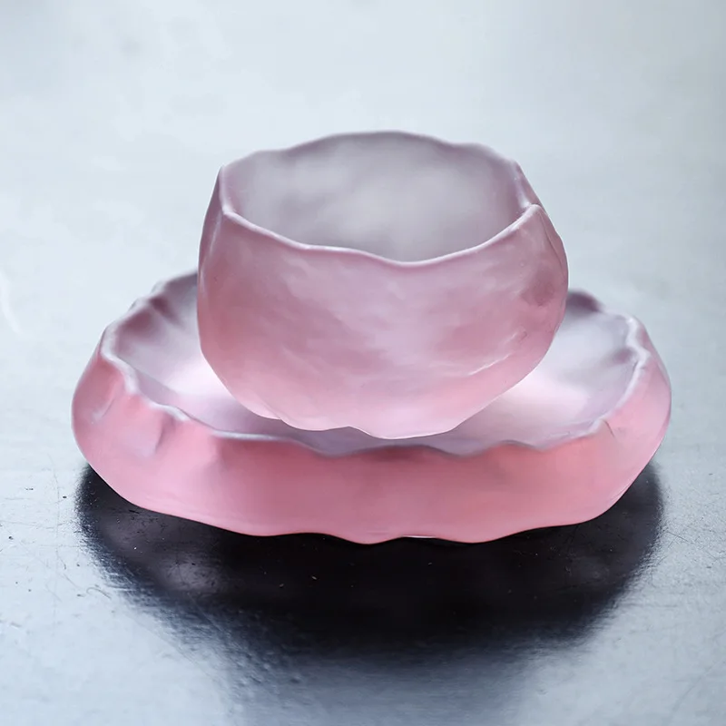 pink cups with handmade glass Japanese-style first snow master cup pink tea cups Kung Fu cups  bubble tea cup  tea cup