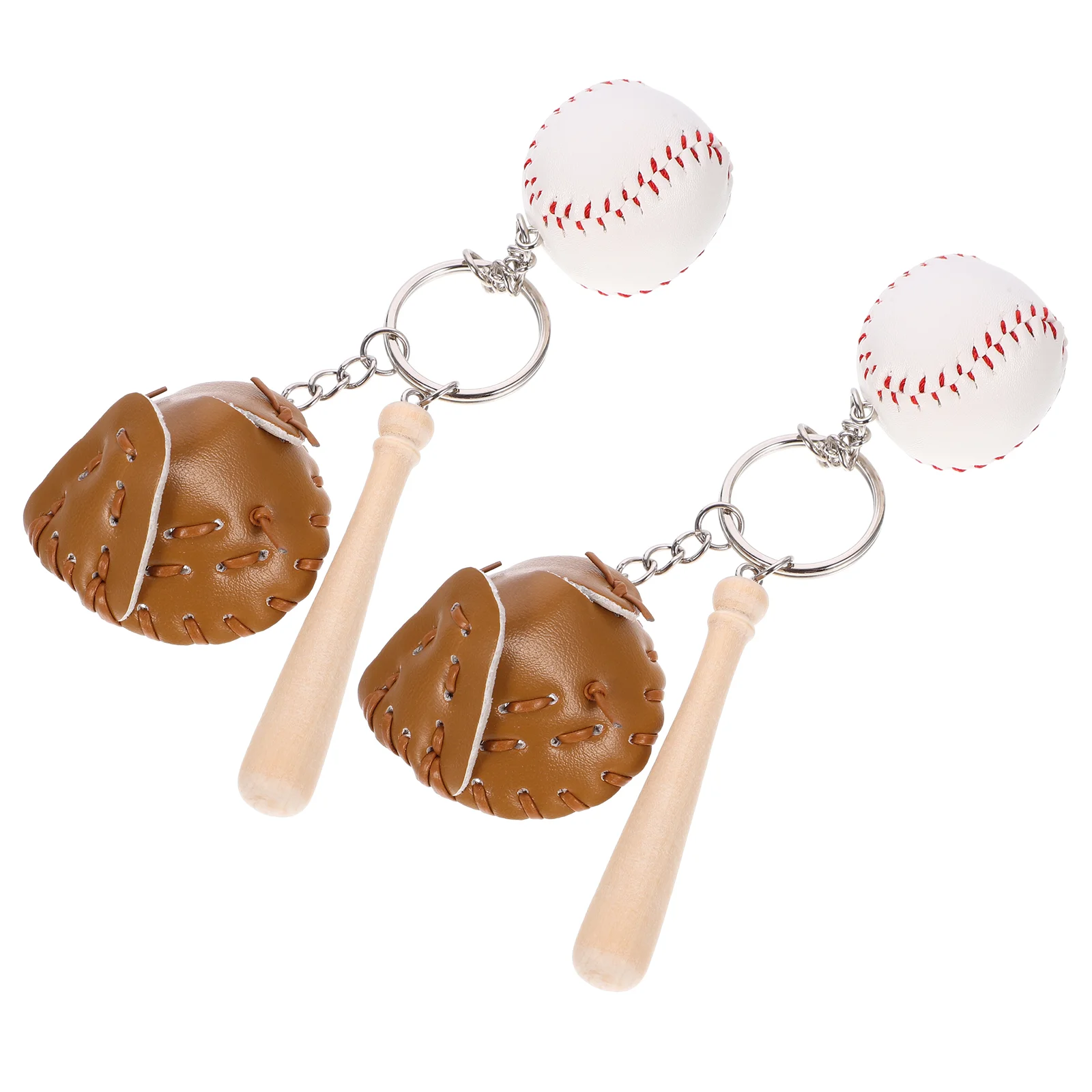 

2 Pcs Baseball Pendant Keychains for Boys Rings Wooden Women Accessories Pu Keyring Miss