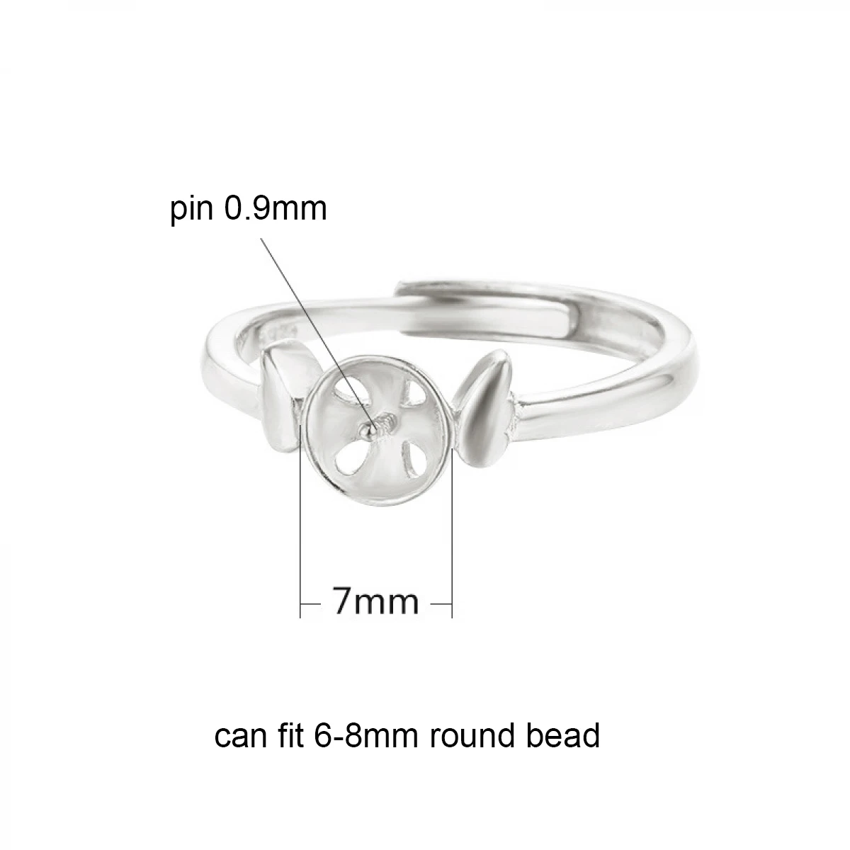 Sterling Silver 925 Jewelry Making Adjustable Rings Blank Tray fit 6-8mm Round Bead Natural Gem DIY Ring Setting Charm Making