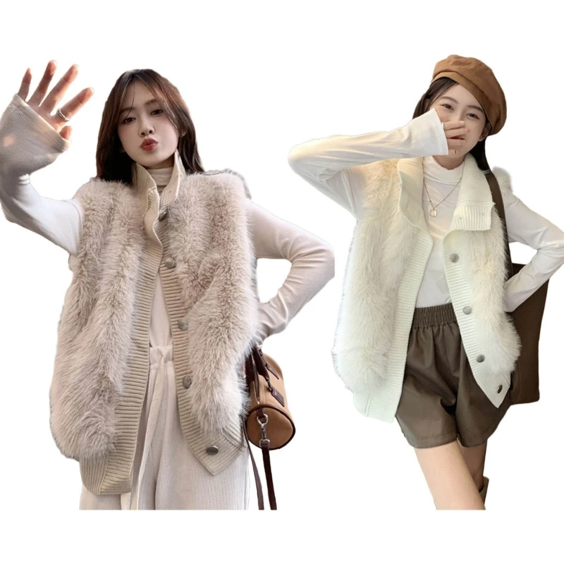 

Women Sweater Sleeveless Faux Furs Vest Fall Winter Waistcoat Furs Vest N7YE