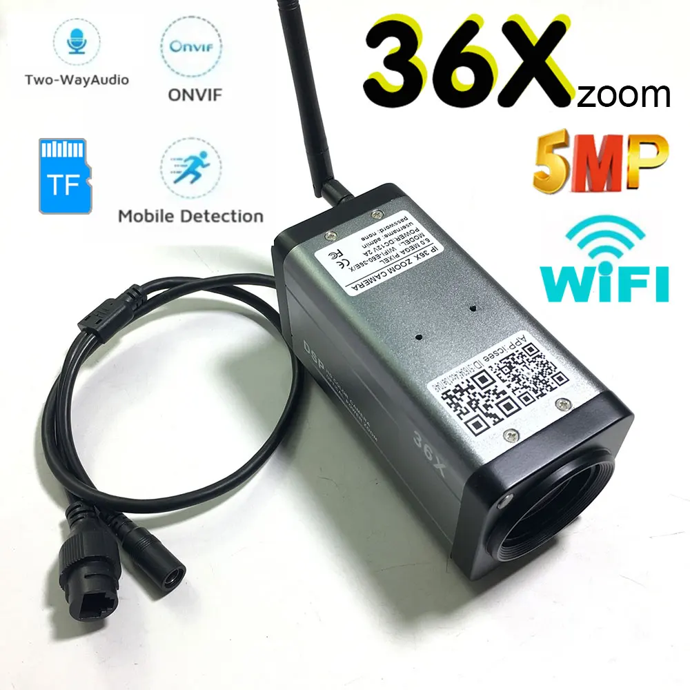 

5 Мп Wi-Fi HD IP-камера 36X оптический зум Автофокус беспроводная камера видеонаблюдения IP аудио коробка камера Onvif Xmeye Приложение Поддержка RTSP TF слот для карты