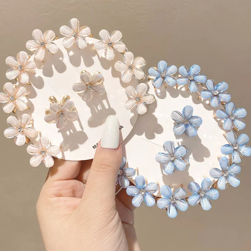 Hair Accessories 4pcs Baby Girls Crystal Flower Hair Clips Fashion Metal Mini Hair Claw for Women Crab Hairpins Headwear Kids Accessories