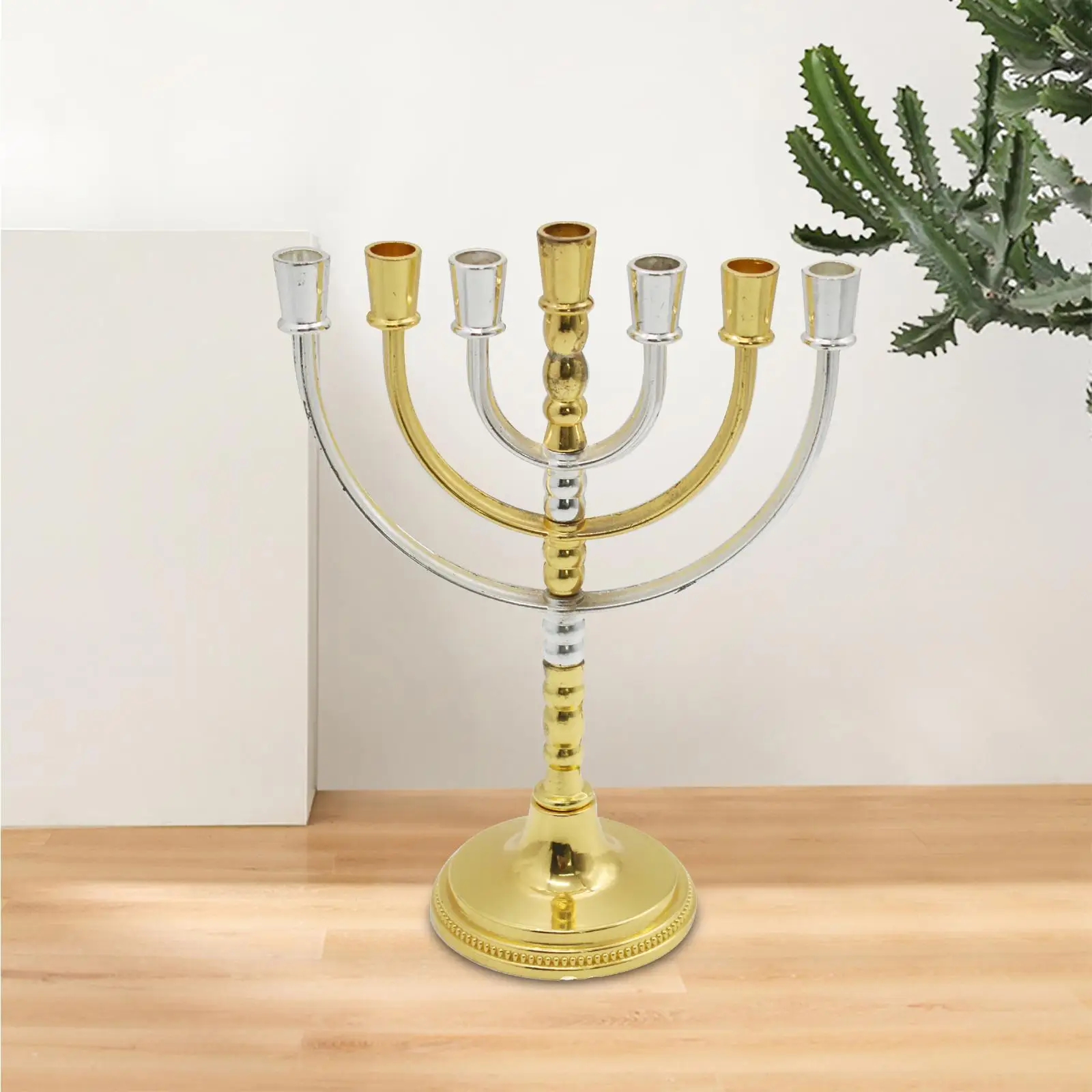 Hanukkah Menorah Candelabra Desktop Traditional Round Base Candle Holder for Mantel Living Room Fireplace Anniversary Decor