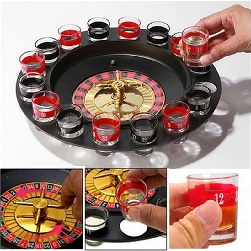NEW CASINO SPIN N SHOT ROULETTE WHEEL DRINKING PARTY SHOT GLASSES WITH GAME SET 