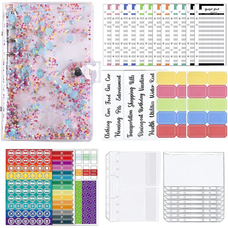 

Budget Binder Cash Envelopes For Budgeting,Saving Organizer With Label Stickers,A6 Budget With Zipper Envelope