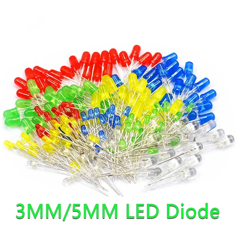 

100pcs/lot 3mm 5mm LED Red Green Yellow Blue White F3 F5
