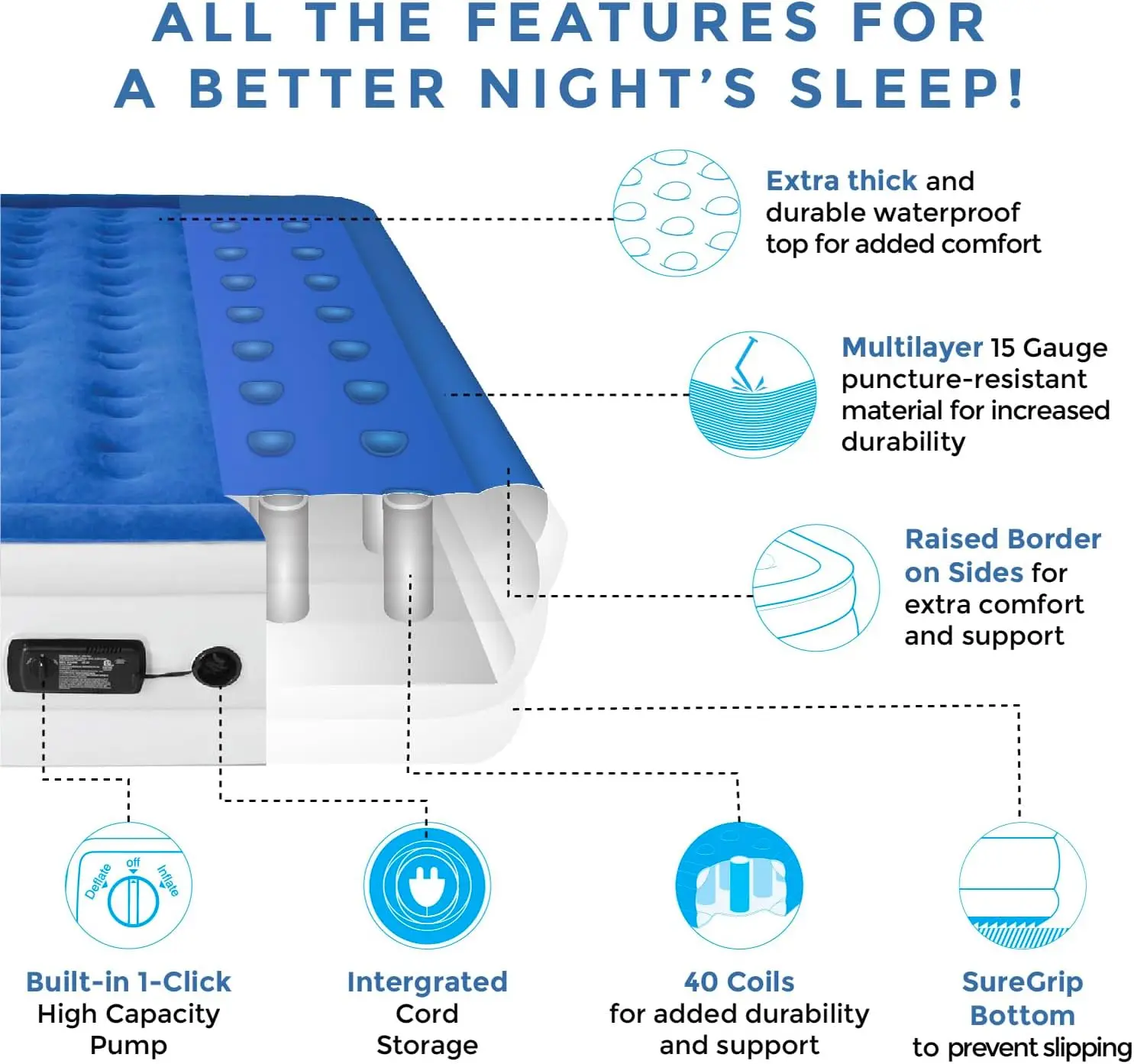 SoundAsleep Dream Series Luxury Air Mattress with ComfortCoil Technology & Built-in High Capacity Pump for Home & Camping 2
