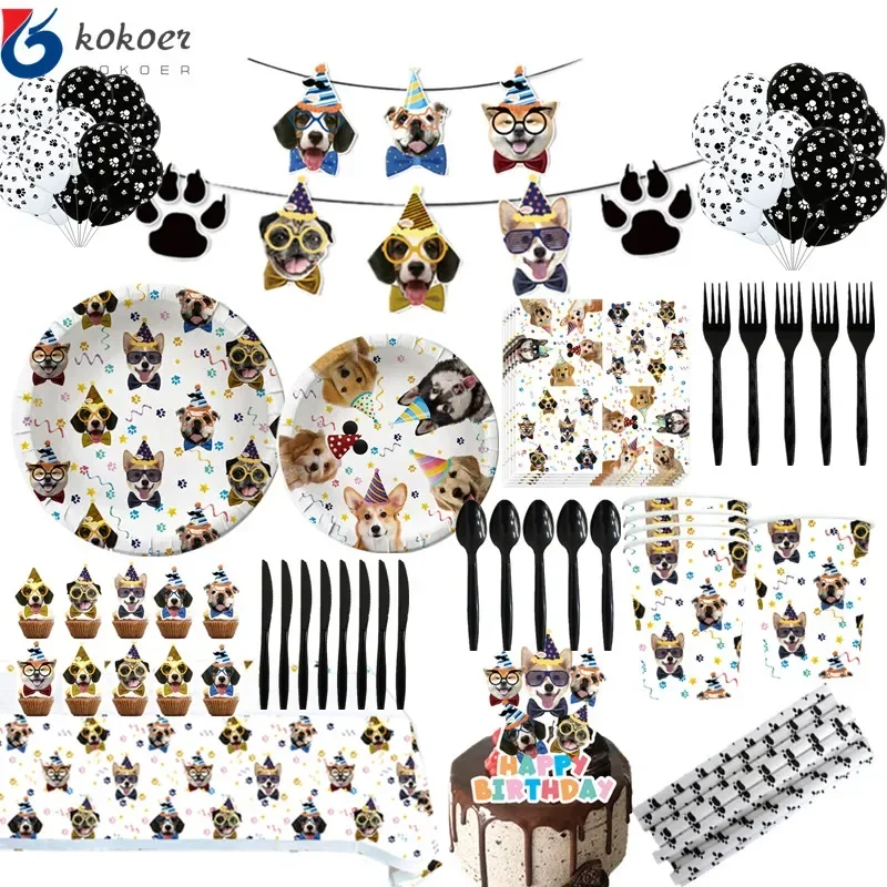 

Cartoon dog themed birthday party supplies Disposable cutlery Paper plates Paper cups Paper towels Balloon cake decoration