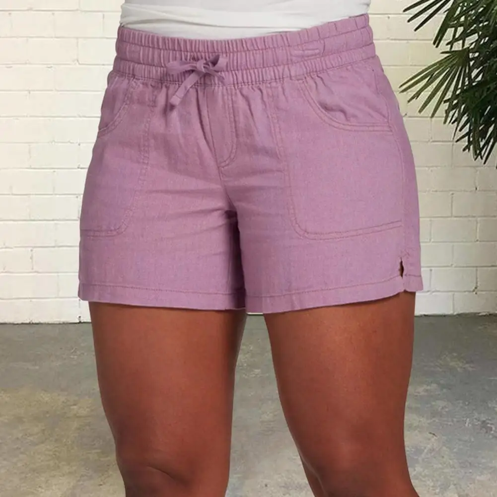

Summer Women's Shorts Drawstring Stretch High Waist Slim Solid Color Pocket Slim Fit Activewear Sweatpants