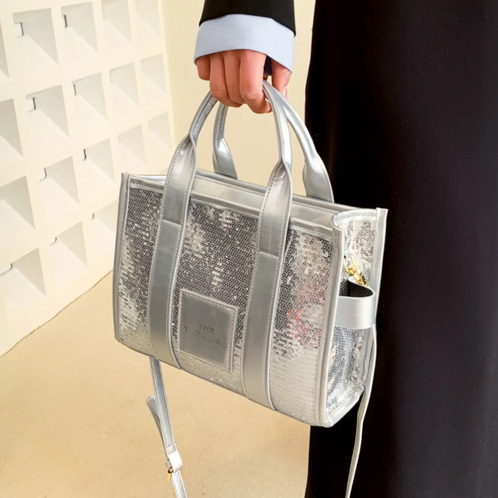 Borsa a mano piccola da donna con paillettes, stampa di lettere, borsa a mano di design, borsa a tracolla con tracolla a tracolla_voghion.com