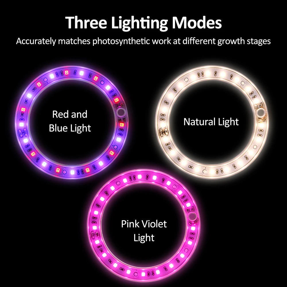LED 성장 조명 풀 스펙트럼 식물 램프, 높이 조절 가능 USB 엔젤 링 램프, 타이머 20 개, 8H, 12H, 16H, 5 조도 조절