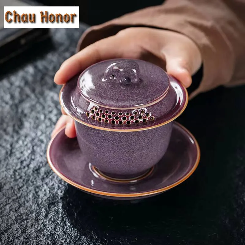 150ml Handmade Jun Kin Change Gaiwan Porcelain Filter Hand Grasping Pot Tea Tureen Tea Making Cover Bowl Tea Ceremony Decoration