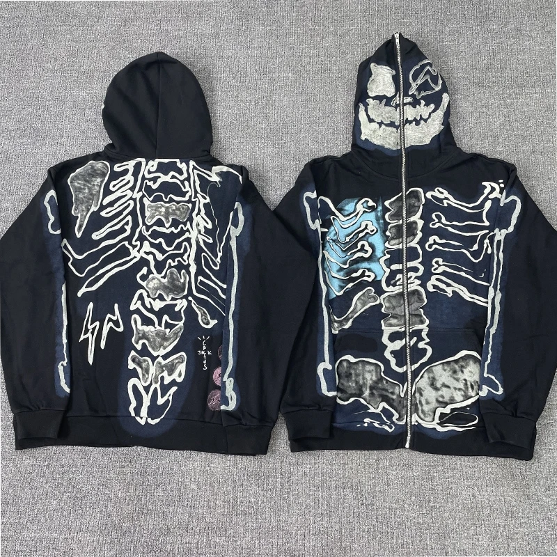 

2023ss CACTUS JACK GRAFFITI FULL ZIP Fashion Hoodie Men 1:1 Lightning Skull Printing Women Hoodies streetwear men High Street