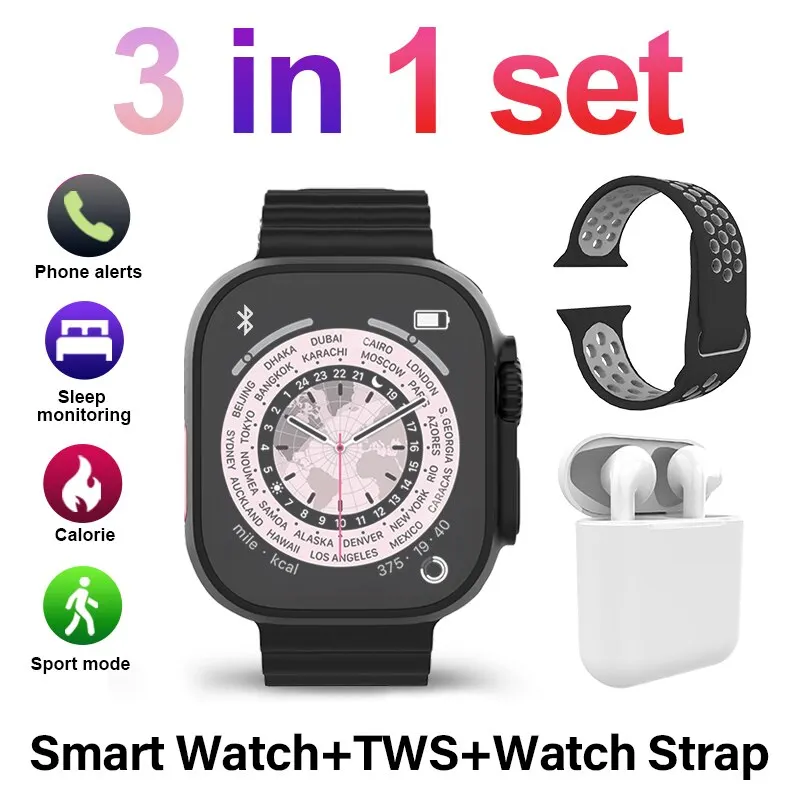 3 In1 Ultra Smart Watch with Earbuds Strap Fitness Tracker Pro Tws