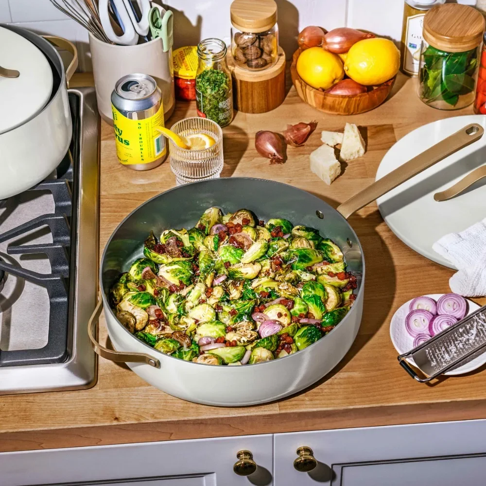 Description Picture 5 of itemDutch Pot 5.5 Quart Ceramic Non-Stick Sauté Pan Saucepan White Icing By Drew Barrymore Porcelain Dutch Oven Cookware Cooking Bar