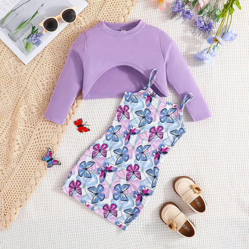 Girl's Butterfly Print Dress Set 1