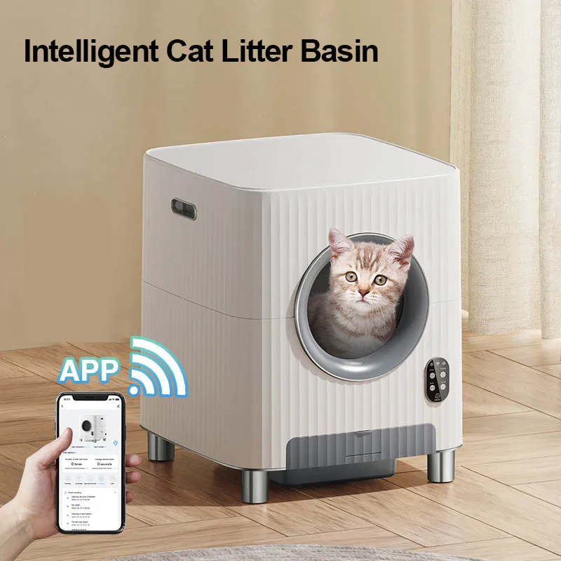 

New Intelligent Cat Litter Basin Large Silo Fully Automatic Closed Cleaning and Deodorization with Ventilation Video App Control