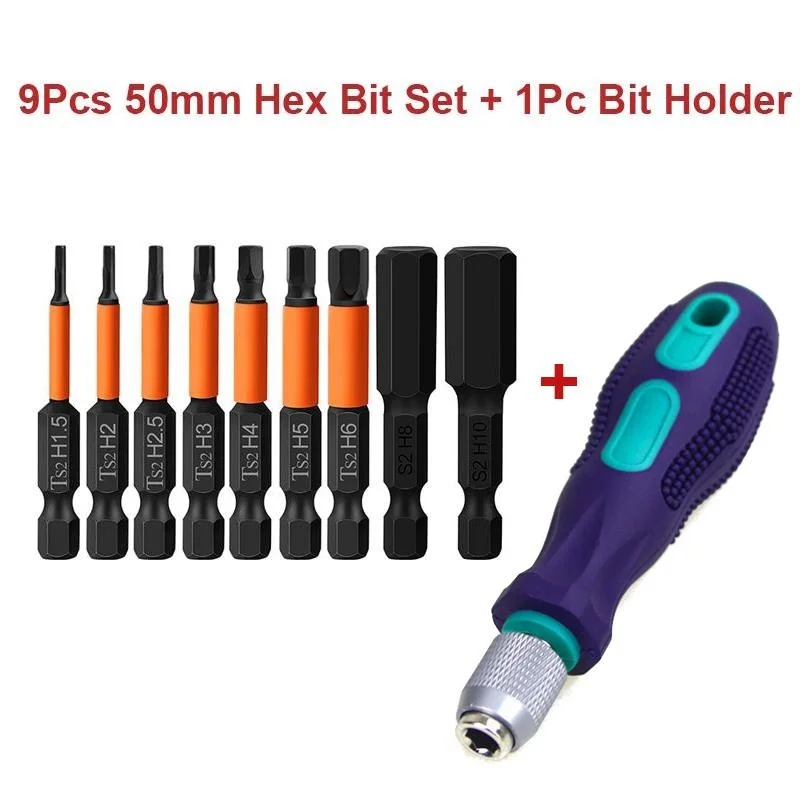 50mm Hex Bit Set with Holder Metric Hex Head Allen Wrench Drill Bit Magnetic Key Socket Screwdriver Bit 8 pcs h4 hex socket sleeve set metric phm2 0 5 5mm nozzles nut driver hex shank power nuts driver socket screwdriver bits tools