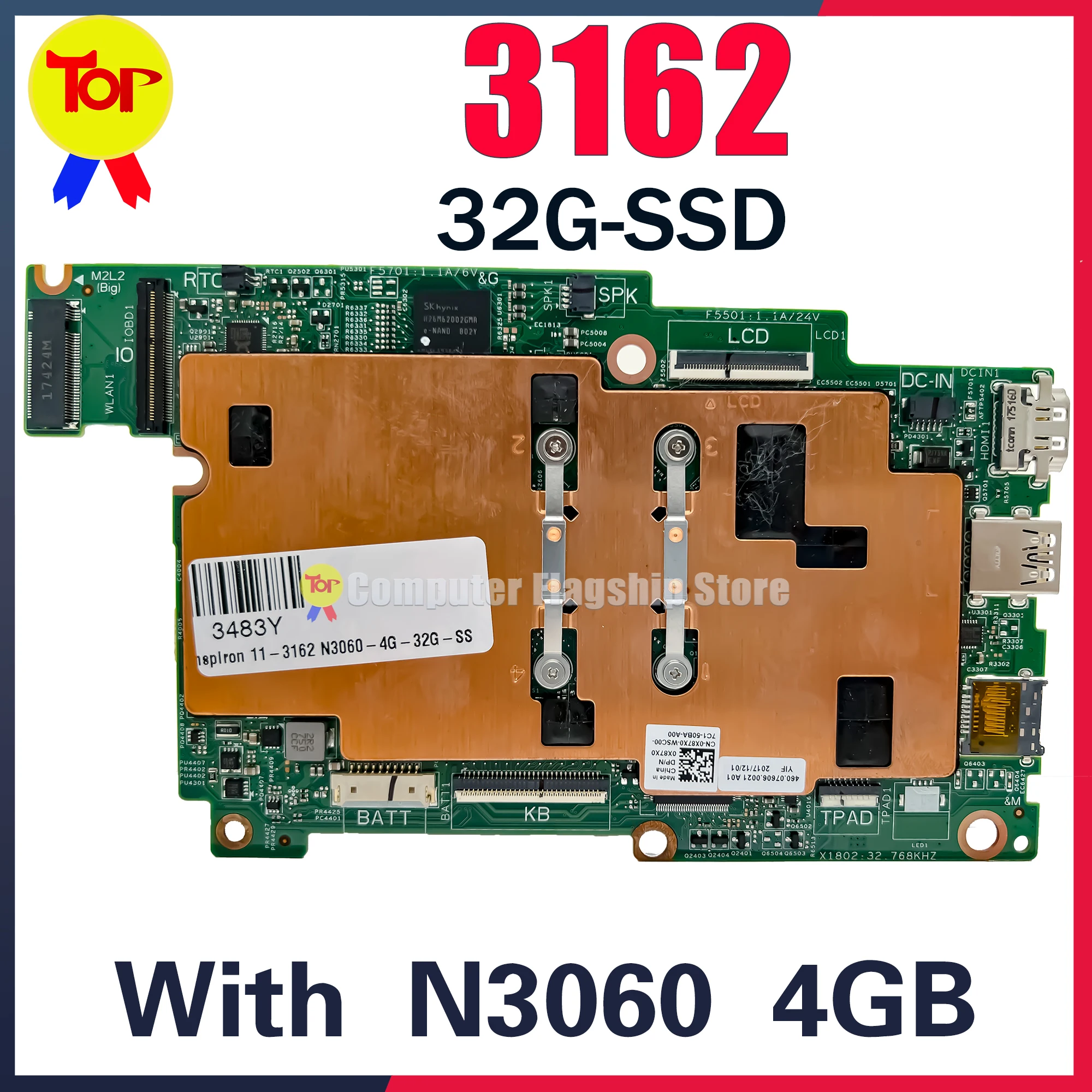 13329-1 029N01 0KD63D материнская плата для ноутбука DELL Inspiron 11 3162 3164 N3060 4G-RAM 32G-SSD материнская плата Быстрая доставка разъем питания для ноутбука dell inspiron 14 15 11 3559 3147 3458 3558 l321x 3459 5558 5559 3162