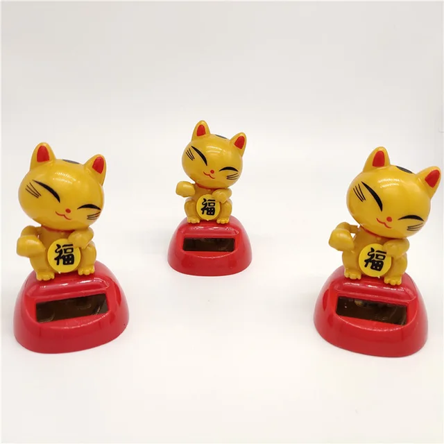Solar Powered Lucky Cat Dancing Ornament Flip Flap Toy Figurine Statue Shaking Hands Swinging Cat Doll Home Decor 2