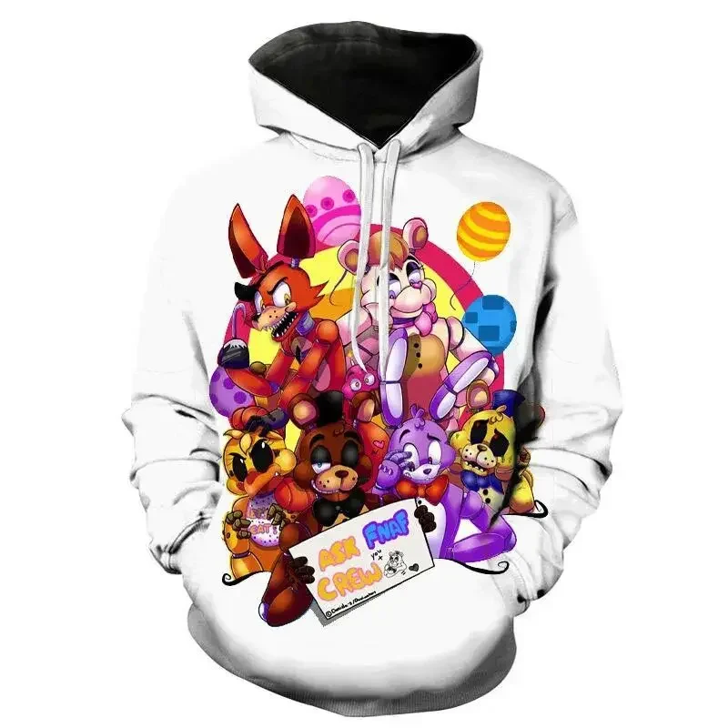 Autumn new Fnaf fashion cartoon animated hoodie 3D pattern printed adult hip-hop style T-shirt street loose hoodie