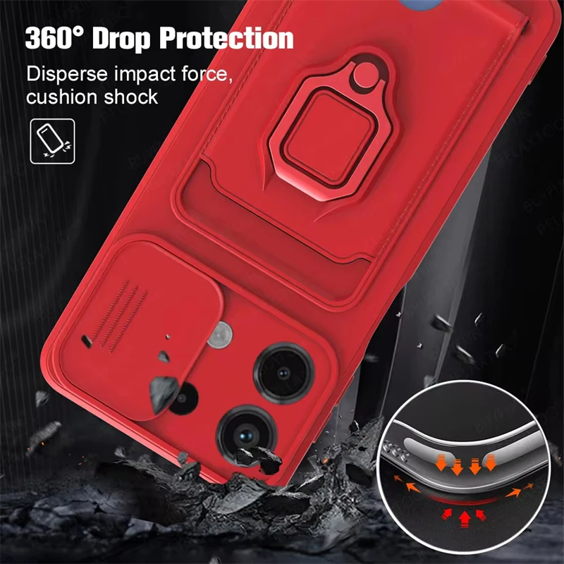 Slide Camera Card Slot Shockproof Luxury Armour TPU Phone Case