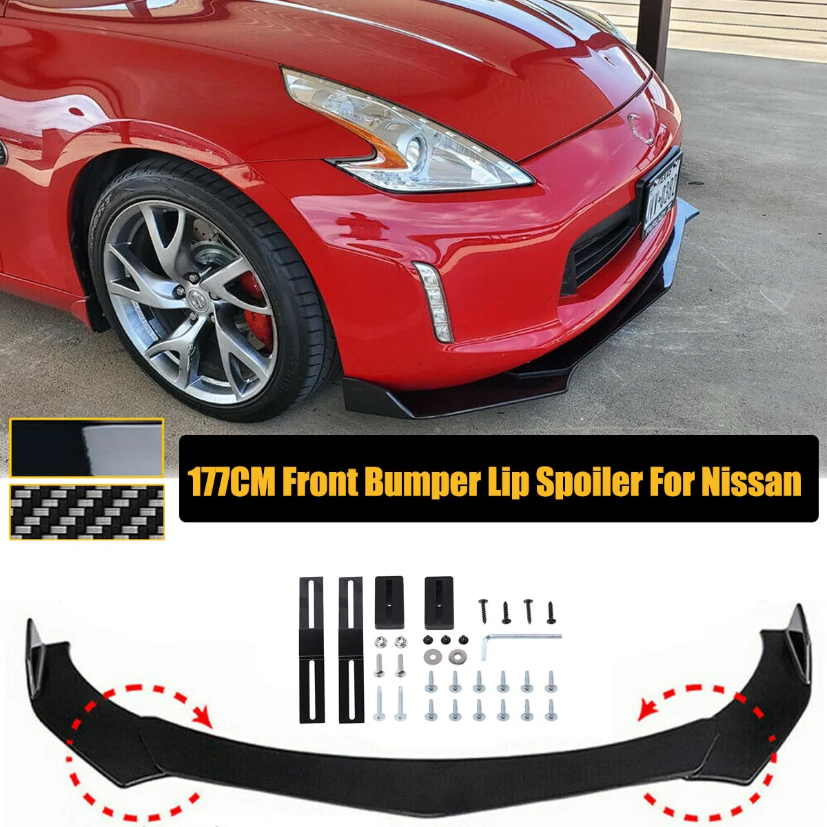 4Pcs Spoiler Labbro Paraurti Anteriore Universale Per Nissan 370Z 350Z Coupé Splitter Laterale Kit Carrozzeria Protezioni Accessori Auto 177Cm