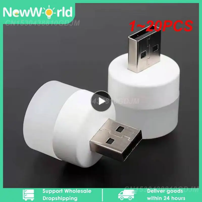 

1~20PCS LED Plug Lamp 1W Super Bright Eye Protection USB Book Light Computer Mobile Power Charging USB Small LED Night Light