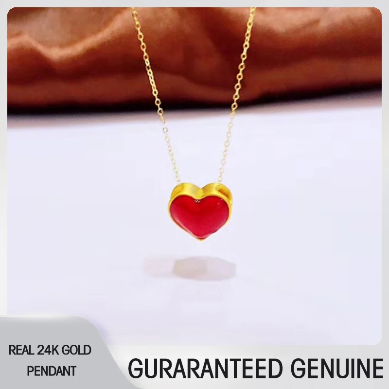 NYMPH Real 24K Yellow Gold Pendant Necklace for Women Solid AU750 Chain Heart Shape Wedding Gift 24K 999 Fine Jewelry D505