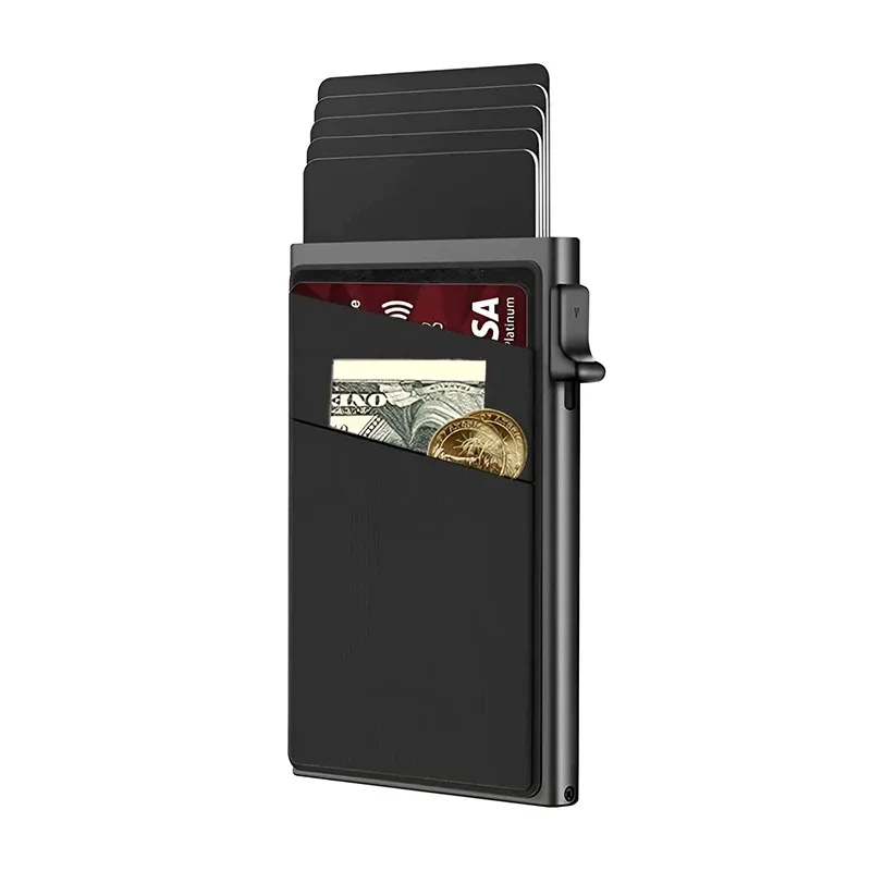 Men's Card Holder Ultra-thin Aluminum Wallet with RFID Protection and Coin Compartment 2