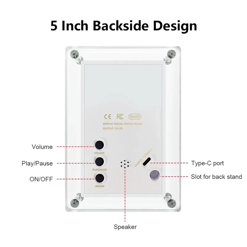 Acrylic Digital Photo Frame 5 IPS Screen 4GB Memory Rechargeable Battery Auto Rotate Portable Digital Picture Frame