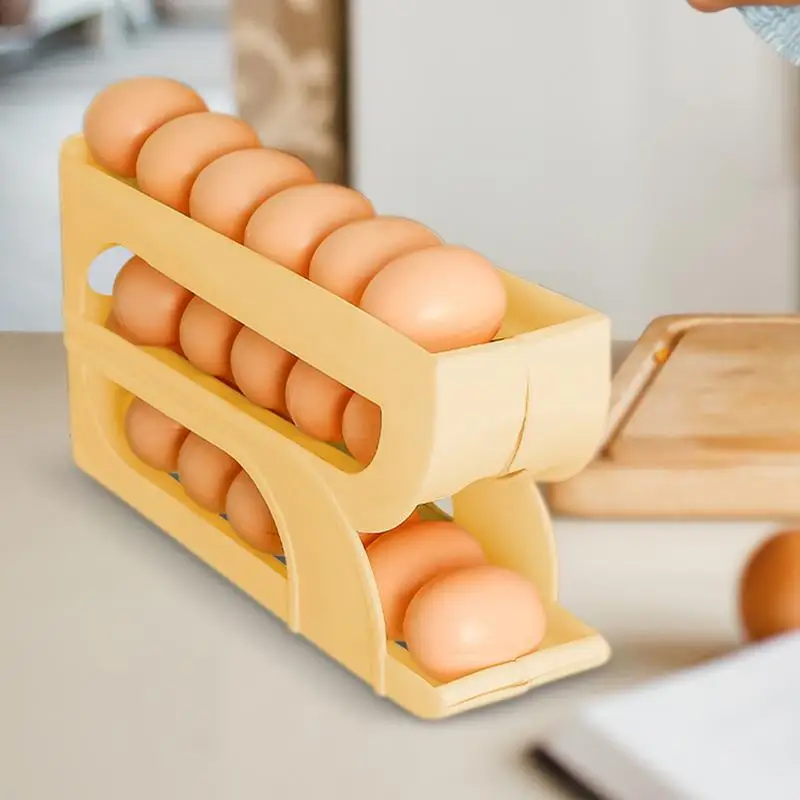 Egg Dispenser 3-Tier Egg Roller for Refrigerator Space-Saving Egg Organizer Container Egg Tray for Cabinet Kitchen Countertop 4