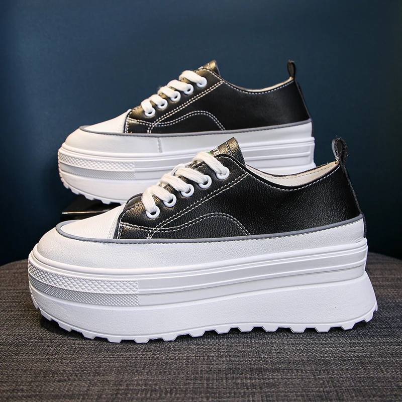 Genuine Leather Platform Shoes Womens Heightening Slim Casual Shoe