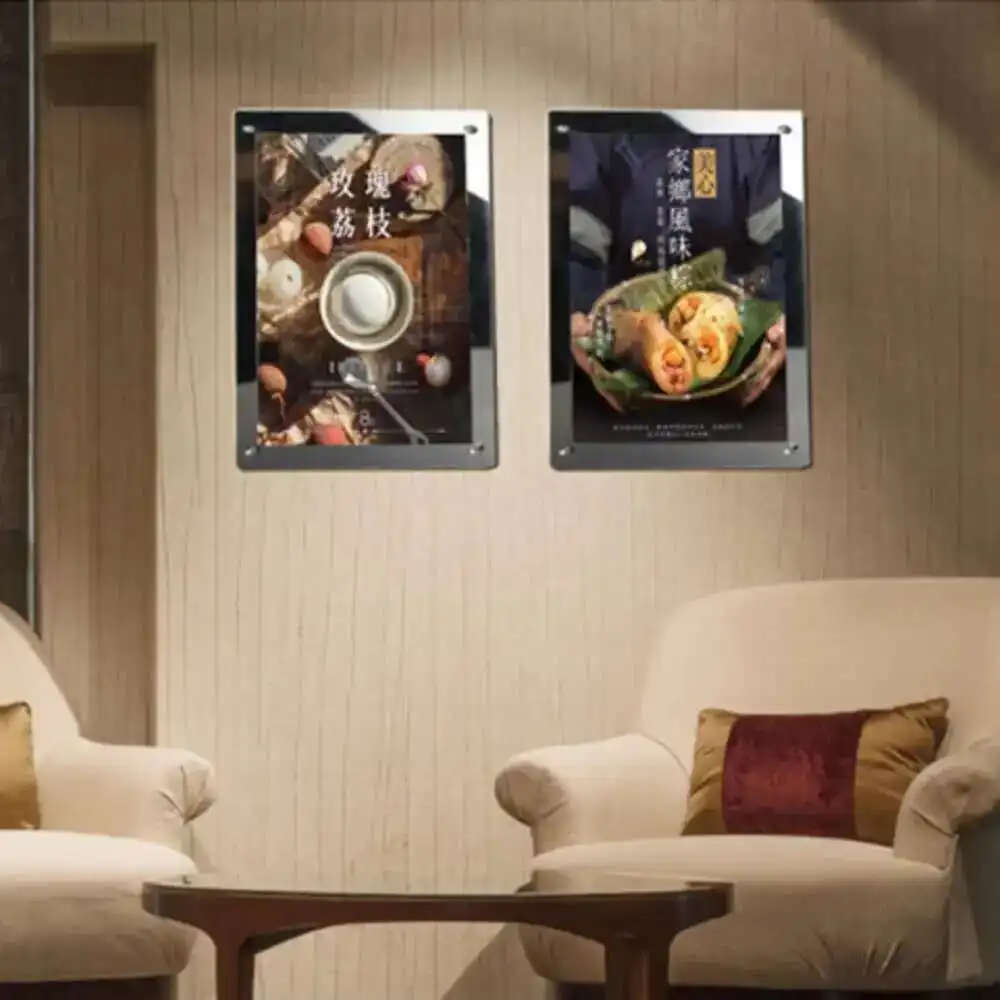 A4 A4 Double Panel Acrylic Sign Holder Wall Mount Poster Frame Clear Floating Frameless Photography Picture Photo Frame