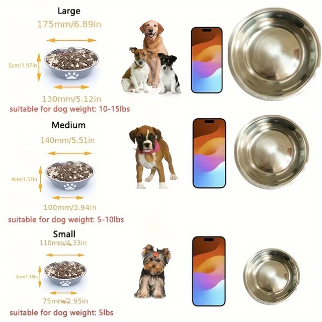 1Pcs Pet Dog Food Bowl Rice Bowl Stainless Steel Dog Bowl Dog Bowl Drinking Water Bowl anti-tip Large Dog Cat Bowl Water Bowl 5