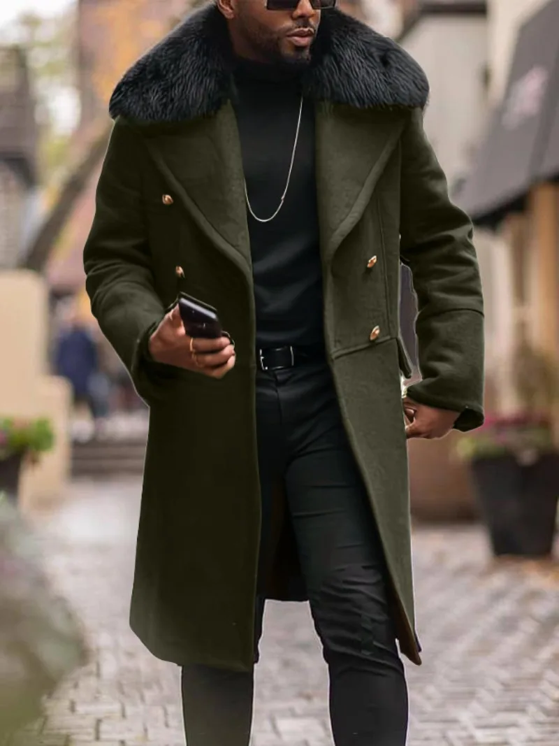 2025 New long Casual Woolen Coat Solid Slim Fit Double breasted Youth Men's Collar clothing trench coat men Wool cloak&mix