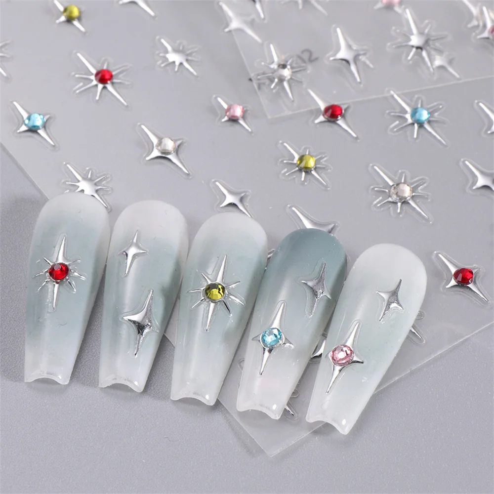 접착식 매니큐어 스티커 스타 매니큐어 네일 스티커, 오래 지속되는 샤인 네일 용품 및 매니큐어 도구, 2 개, 4 개, 6 개